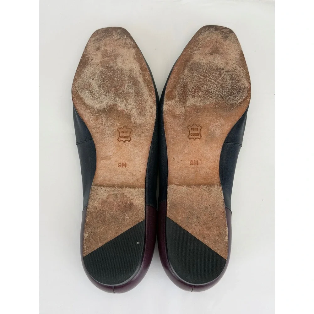 Enzo Angiolini Square Toe Leather Flats 9M Colorblock Vintage 90s Italian